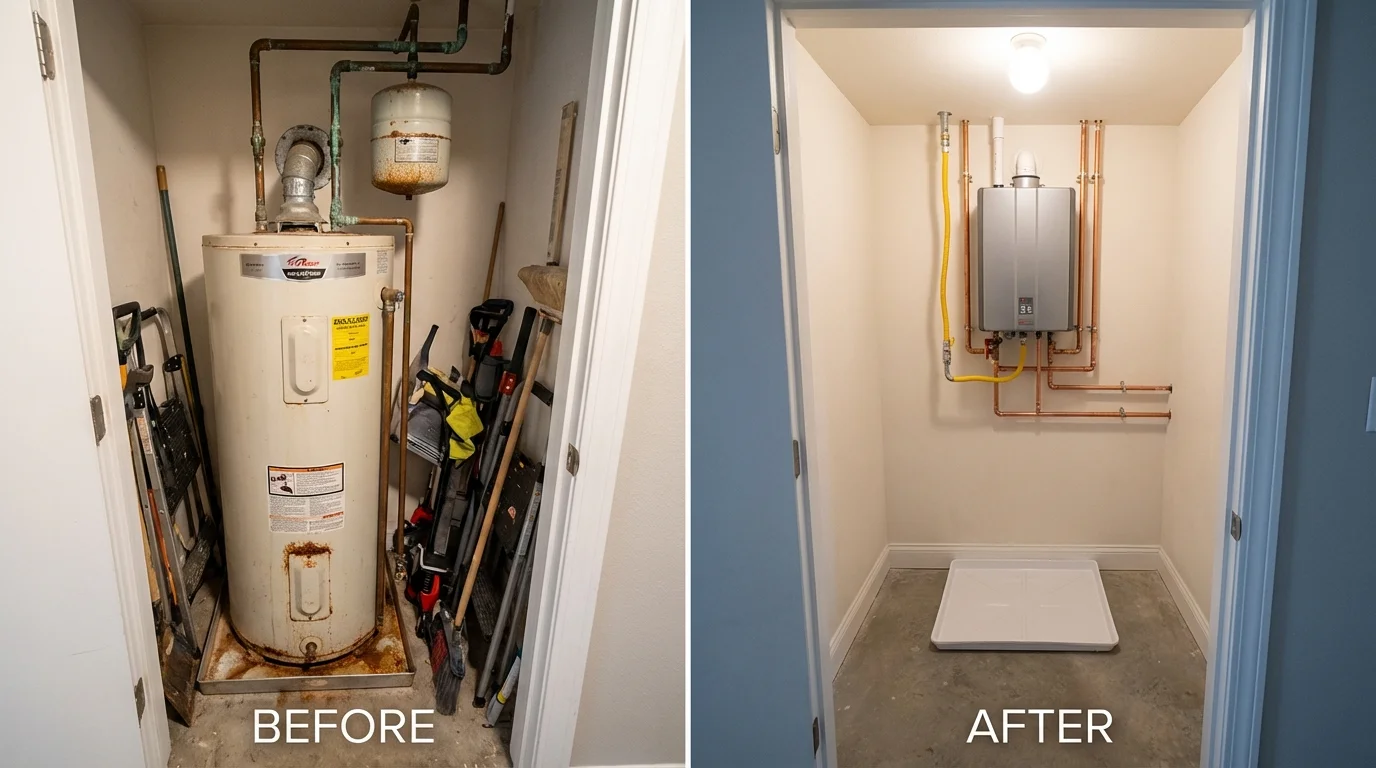 Tank water heater versus wall-mounted tankless unit comparison for Waseca, MN homeowners