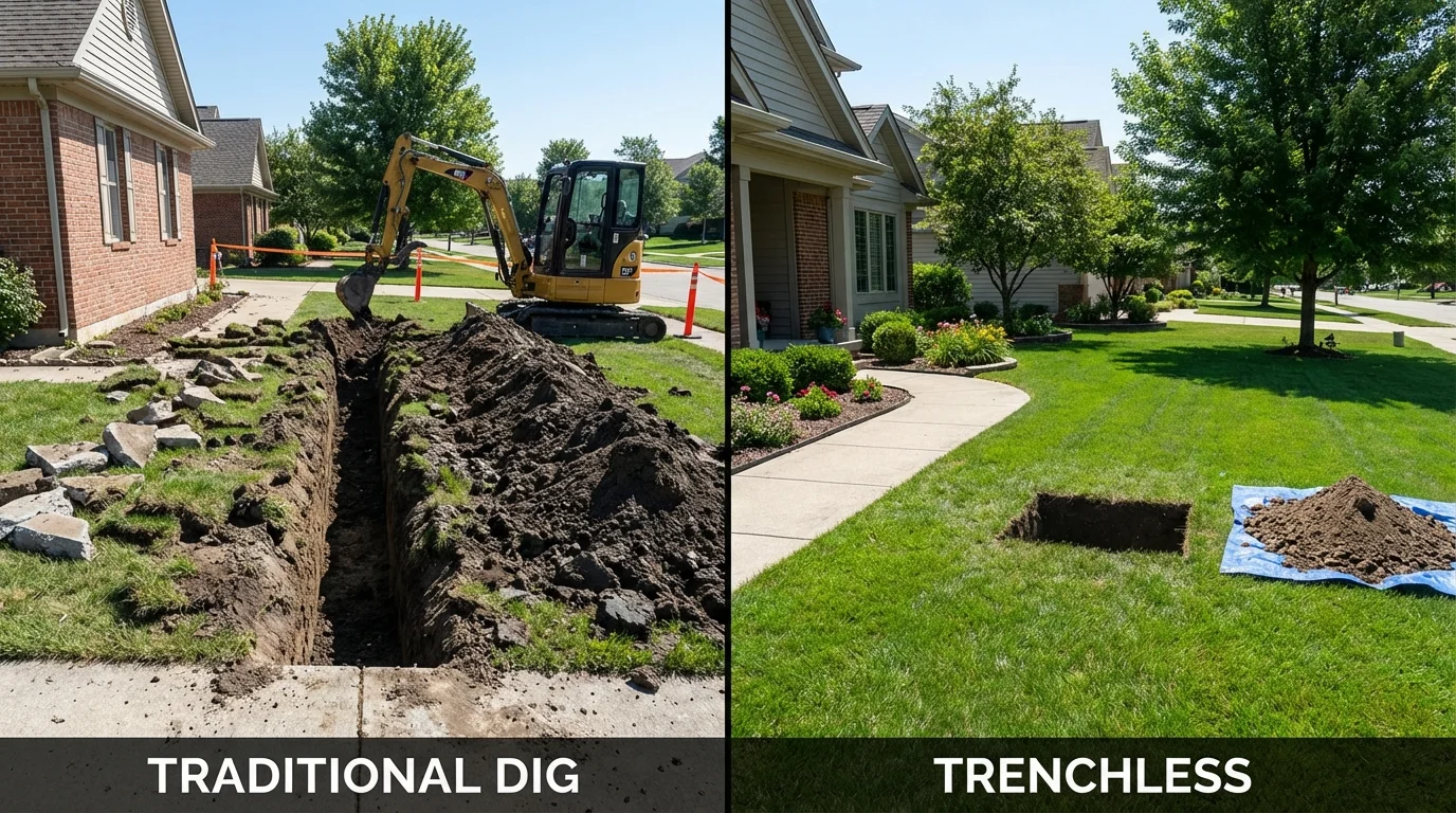 Trenchless sewer repair with minimal yard damage versus traditional excavation in Waseca, MN